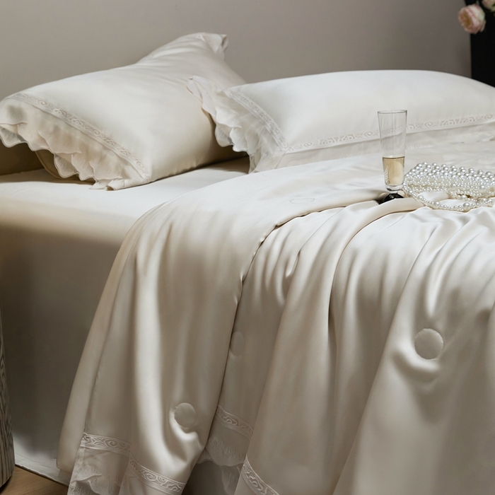 91家纺网 家纺一手货源 找家纺 时亿家居 2025新款80s兰精天丝夏被四件套 爱丽丝 爱丽丝 香槟