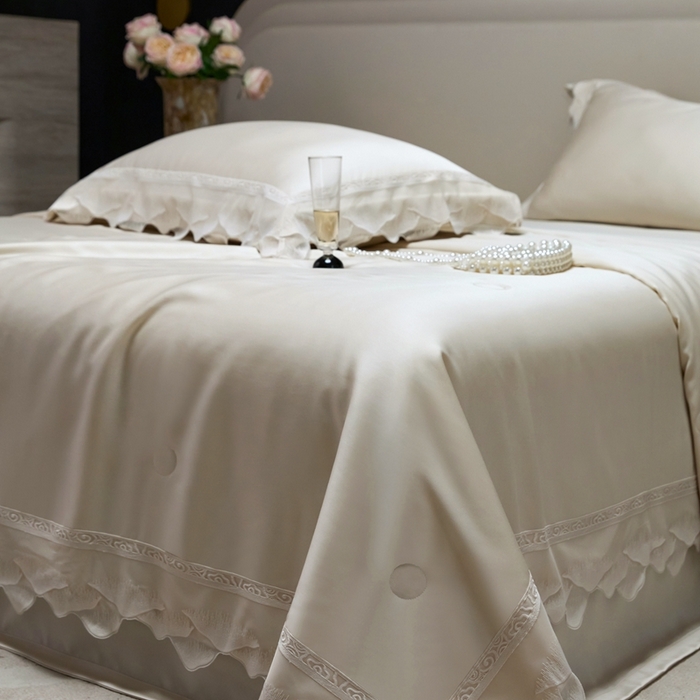 91家纺网 家纺一手货源 找家纺 时亿家居 2025新款80s兰精天丝夏被四件套 爱丽丝 爱丽丝 香槟