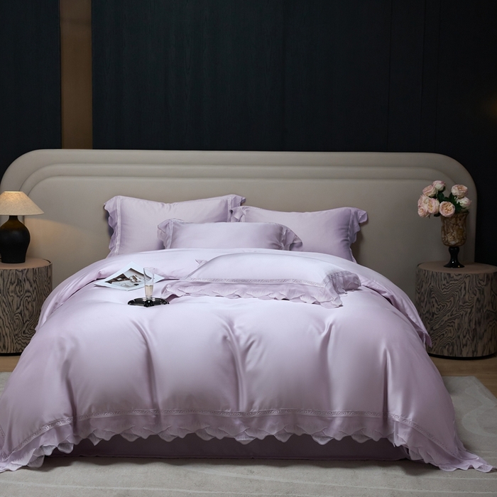 91家纺网 家纺一手货源 找家纺 时亿家居 2025新款80s兰精天丝夏被四件套 爱丽丝 爱丽丝 紫