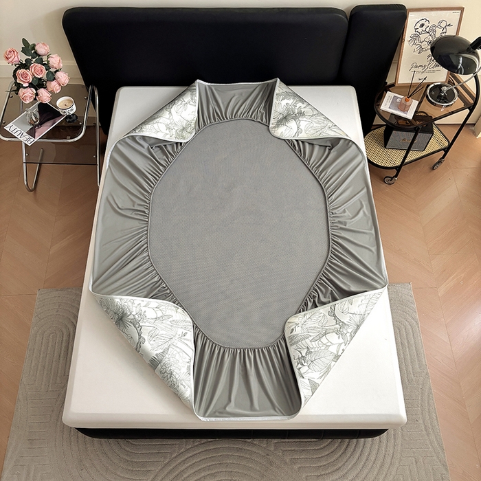 91家纺网 家纺一手货源 找家纺 （总）绒艺席业 2025新款赫本风印花凉席席子系列床笠款