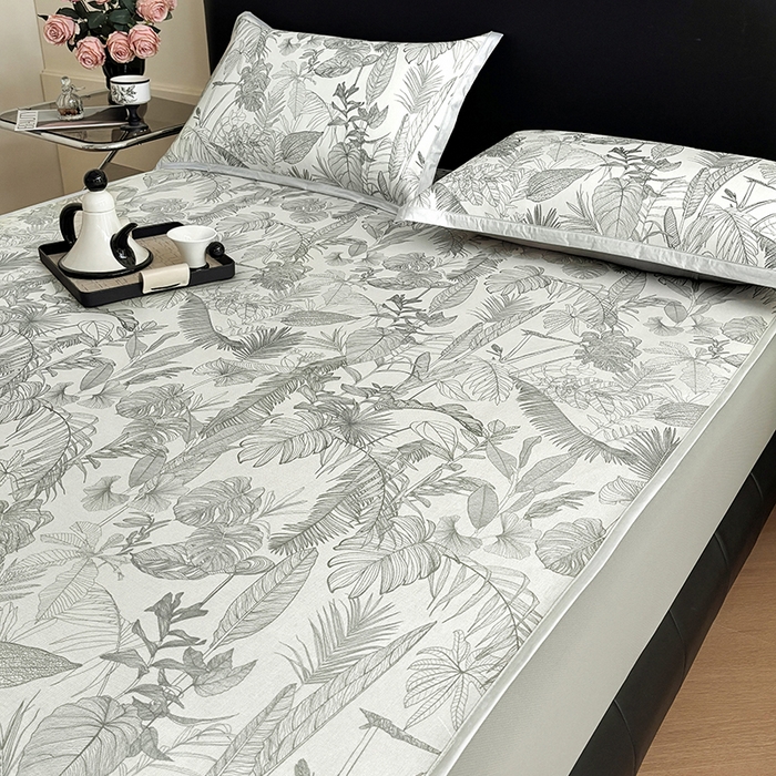 91家纺网 家纺一手货源 找家纺 （总）绒艺席业 2025新款赫本风印花凉席席子系列床笠款