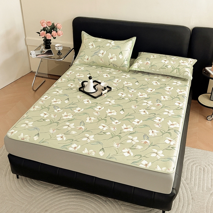 91家纺网 家纺一手货源 找家纺 绒艺席业 2025新款赫本风印花凉席席子系列床笠款 后花园