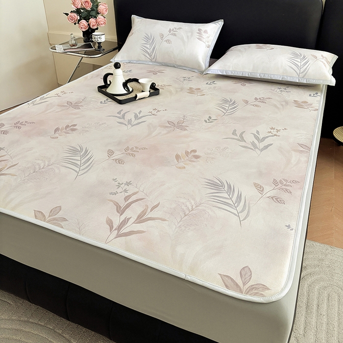 91家纺网 家纺一手货源 找家纺 绒艺席业 2025新款赫本风印花凉席席子系列床笠款 花影晚风