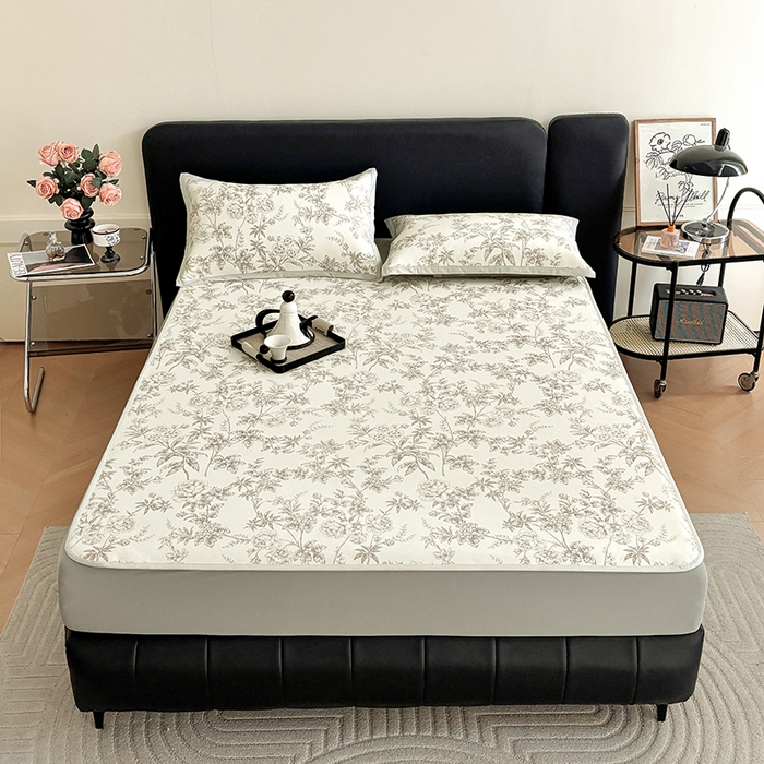 91家纺网 家纺一手货源 找家纺 绒艺席业 2025新款赫本风印花凉席席子系列床笠款 伊甸园