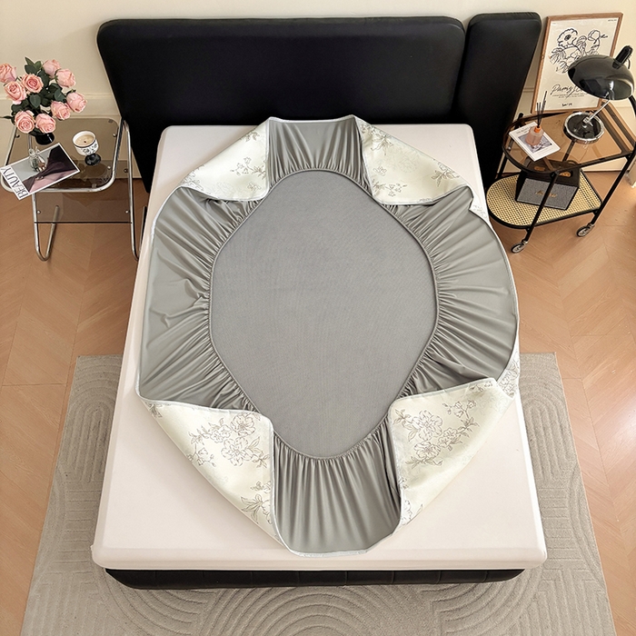 91家纺网 家纺一手货源 找家纺 绒艺席业 2025新款赫本风印花凉席席子系列床笠款 一杯清茶