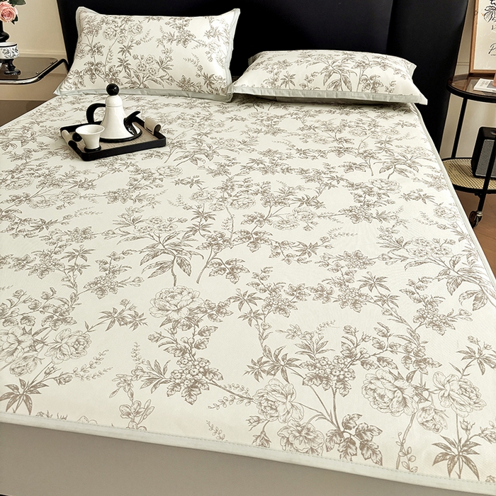 91家纺网 家纺一手货源 找家纺 绒艺席业 2025新款赫本风印花凉席席子系列床笠款 伊甸园