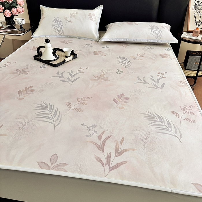 91家纺网 家纺一手货源 找家纺 绒艺席业 2025新款赫本风印花凉席席子系列床笠款 花影晚风