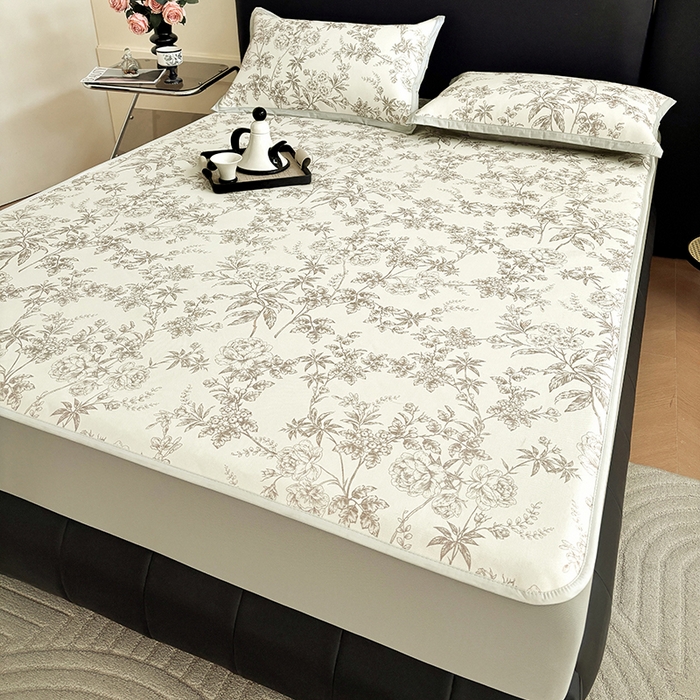 91家纺网 家纺一手货源 找家纺 绒艺席业 2025新款赫本风印花凉席席子系列床笠款 伊甸园