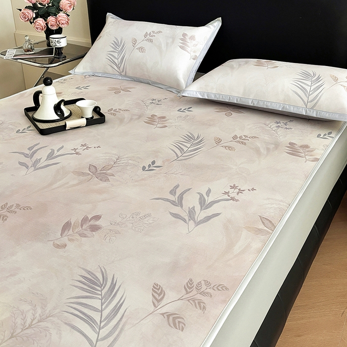 91家纺网 家纺一手货源 找家纺 绒艺席业 2025新款赫本风印花凉席席子系列床笠款 花影晚风