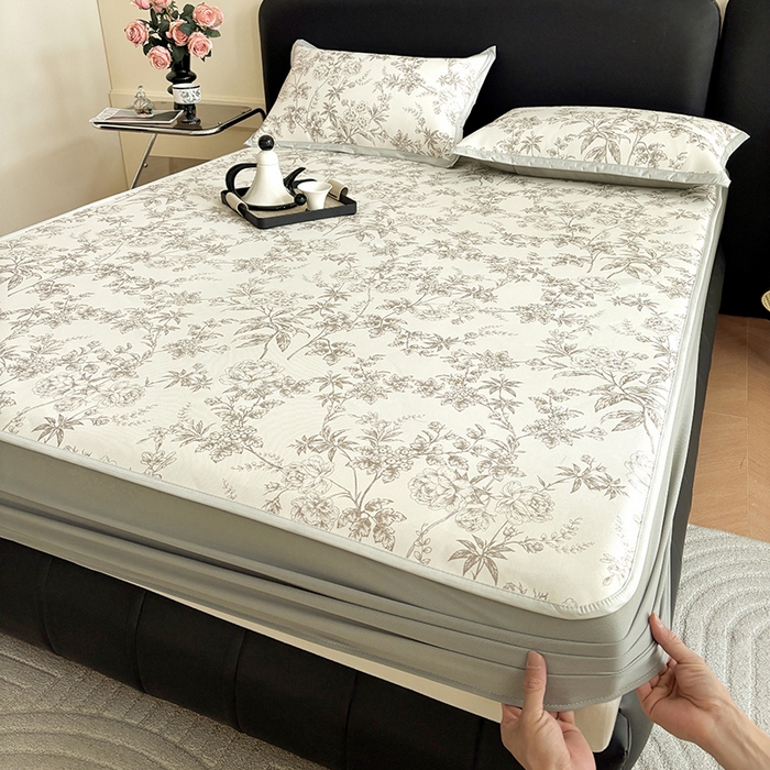 91家纺网 家纺一手货源 找家纺 绒艺席业 2025新款赫本风印花凉席席子系列床笠款 伊甸园