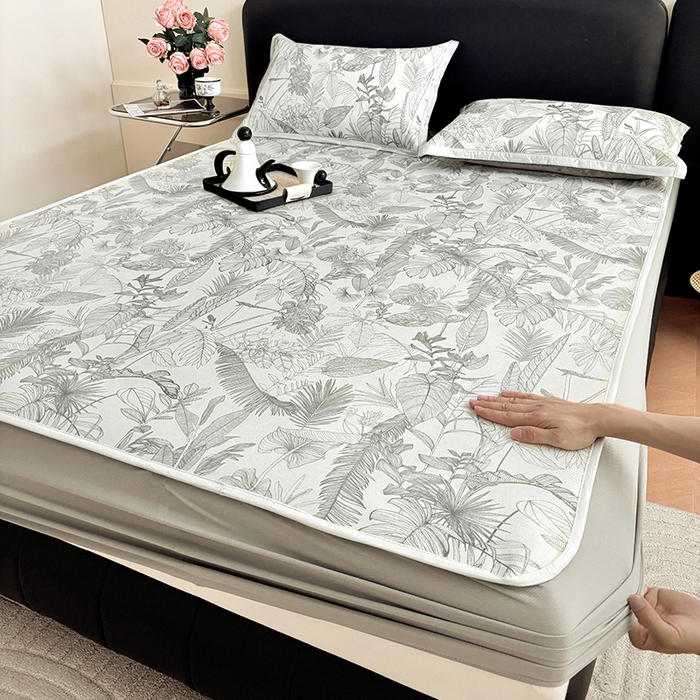 绒艺席业 2025新款赫本风印花凉席席子系列床笠款 半暮之梦