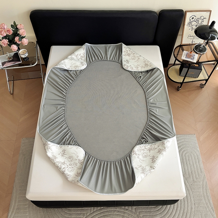 91家纺网 家纺一手货源 找家纺 绒艺席业 2025新款赫本风印花凉席席子系列床笠款 伊甸园