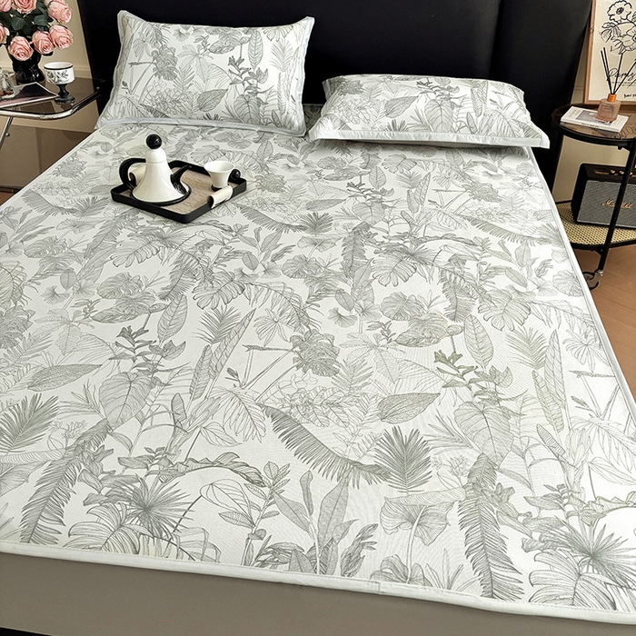 91家纺网 家纺一手货源 找家纺 绒艺席业 2025新款赫本风印花凉席席子系列床笠款 半暮之梦