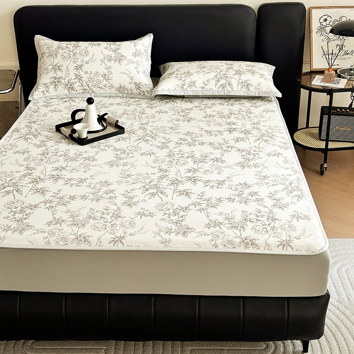 91家纺网 家纺一手货源 找家纺 绒艺席业 2025新款赫本风印花凉席席子系列床笠款 伊甸园