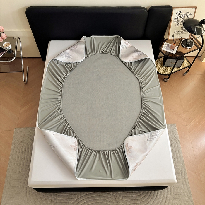 91家纺网 家纺一手货源 找家纺 绒艺席业 2025新款赫本风印花凉席席子系列床笠款 花影晚风