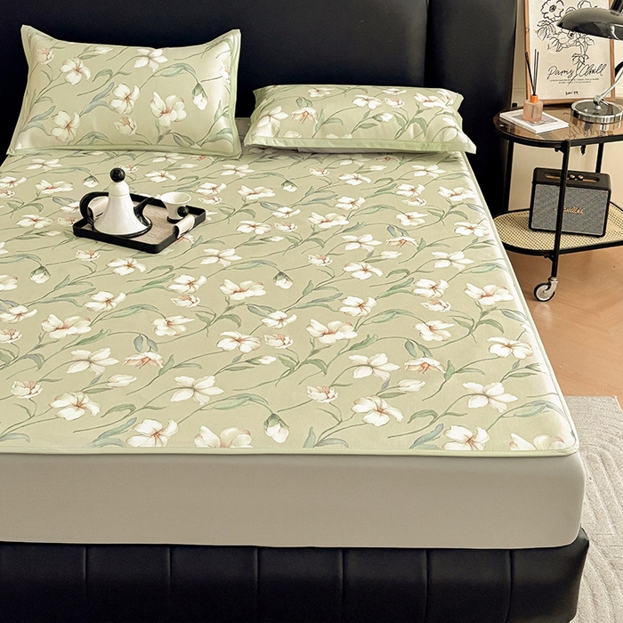 91家纺网 家纺一手货源 找家纺 绒艺席业 2025新款赫本风印花凉席席子系列床笠款 后花园