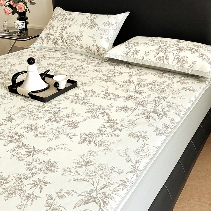 91家纺网 家纺一手货源 找家纺 绒艺席业 2025新款赫本风印花凉席席子系列床笠款 伊甸园