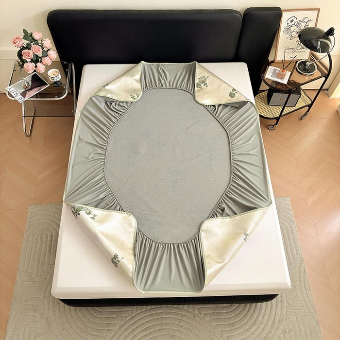 91家纺网 家纺一手货源 找家纺 绒艺席业 2025新款赫本风印花凉席席子系列床笠款 苑叶