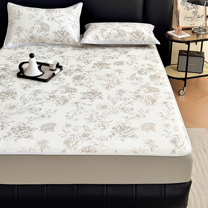 91家纺网 家纺一手货源 找家纺 绒艺席业 2025新款赫本风印花凉席席子系列床笠款 春风吹