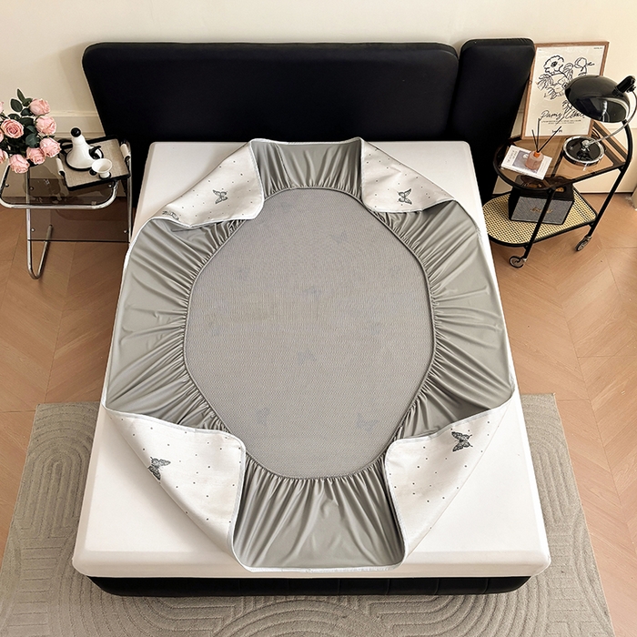 91家纺网 家纺一手货源 找家纺 绒艺席业 2025新款赫本风印花凉席席子系列床笠款 翩翩蝴蝶