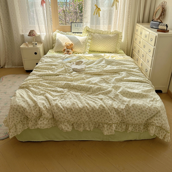 91家纺网 家纺一手货源 找家纺 轻奢坊 2025新款水洗棉密拷花边夏被夏凉被空调被四件套 清然