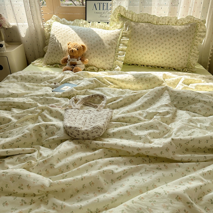 91家纺网 家纺一手货源 找家纺 轻奢坊 2025新款水洗棉密拷花边夏被夏凉被空调被四件套 清然