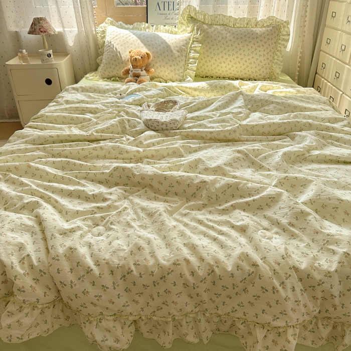 91家纺网 家纺一手货源 找家纺 轻奢坊 2025新款水洗棉密拷花边夏被夏凉被空调被四件套 清然