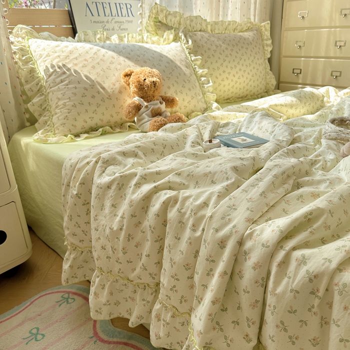 91家纺网 家纺一手货源 找家纺 轻奢坊 2025新款水洗棉密拷花边夏被夏凉被空调被四件套 清然