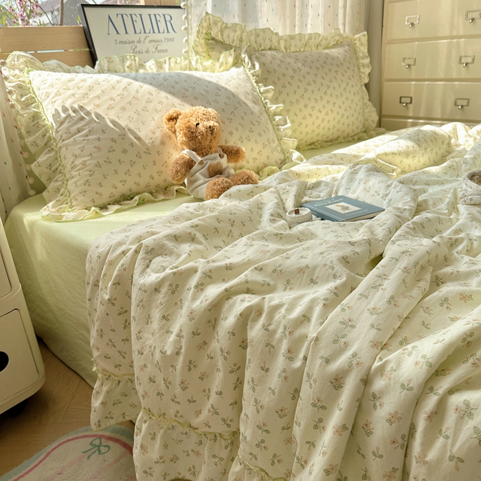 91家纺网 家纺一手货源 找家纺 轻奢坊 2025新款水洗棉密拷花边夏被夏凉被空调被四件套 清然