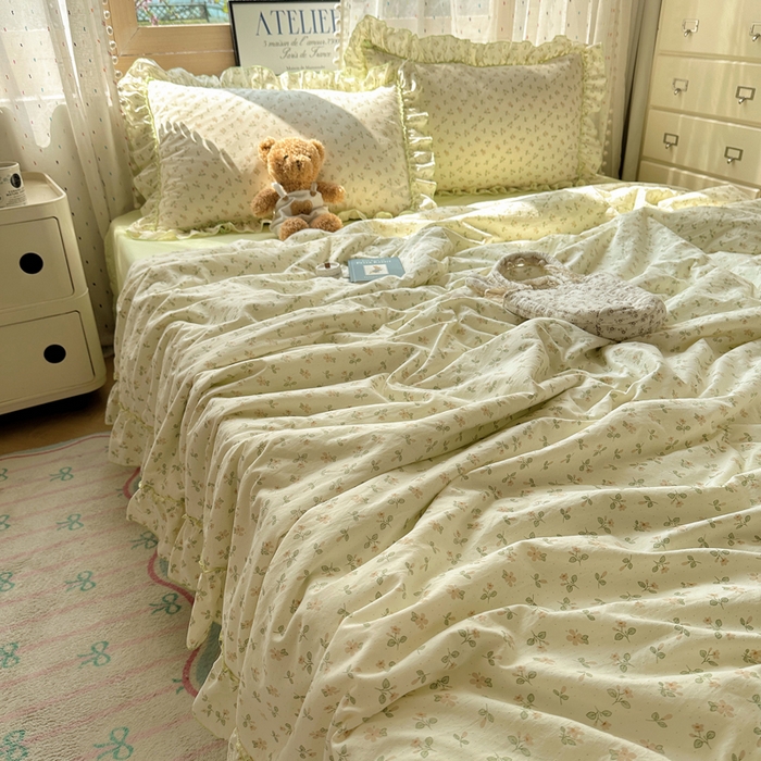 91家纺网 家纺一手货源 找家纺 轻奢坊 2025新款水洗棉密拷花边夏被夏凉被空调被四件套 清然