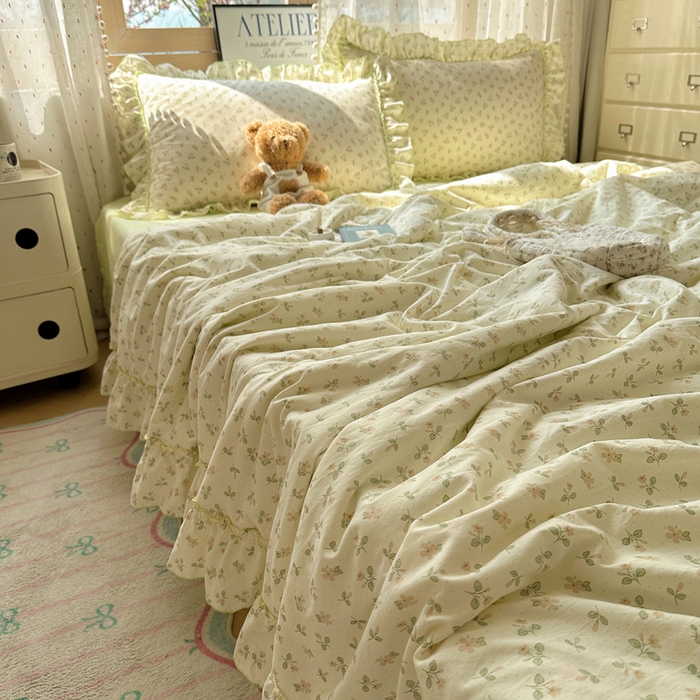 91家纺网 家纺一手货源 找家纺 轻奢坊 2025新款水洗棉密拷花边夏被夏凉被空调被四件套 清然