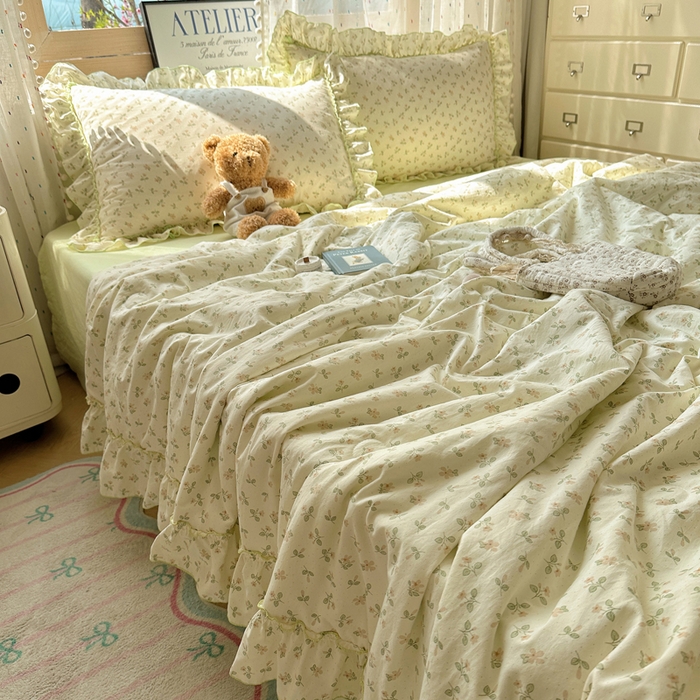 91家纺网 家纺一手货源 找家纺 轻奢坊 2025新款水洗棉密拷花边夏被夏凉被空调被四件套 清然