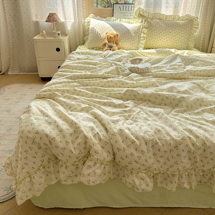 91家纺网 家纺一手货源 找家纺 轻奢坊 2025新款水洗棉密拷花边夏被夏凉被空调被四件套 清然