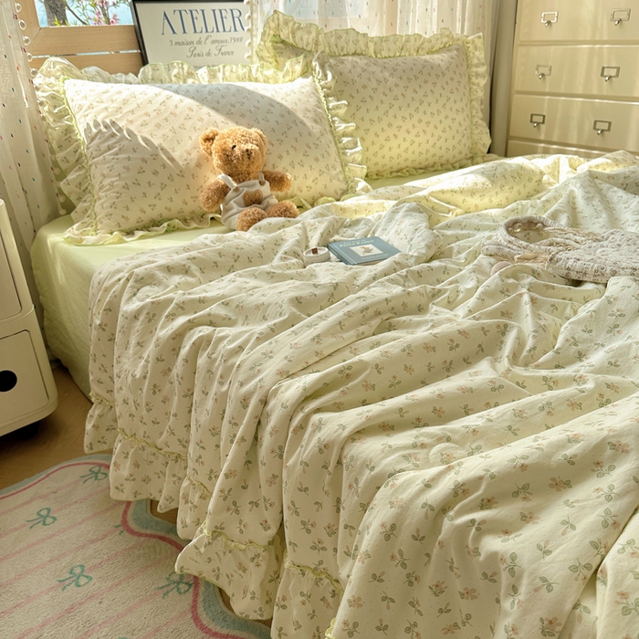 91家纺网 家纺一手货源 找家纺 轻奢坊 2025新款水洗棉密拷花边夏被夏凉被空调被四件套 清然