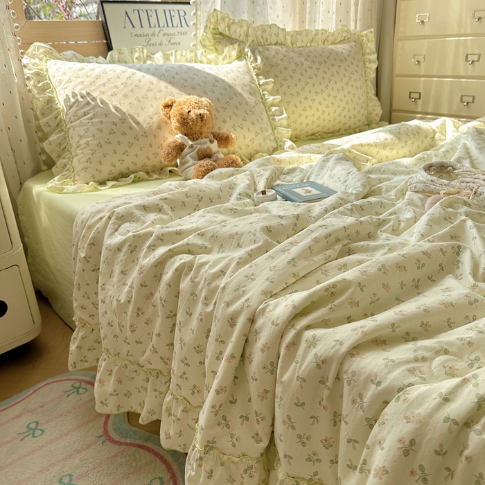 91家纺网 家纺一手货源 找家纺 轻奢坊 2025新款水洗棉密拷花边夏被夏凉被空调被四件套 清然