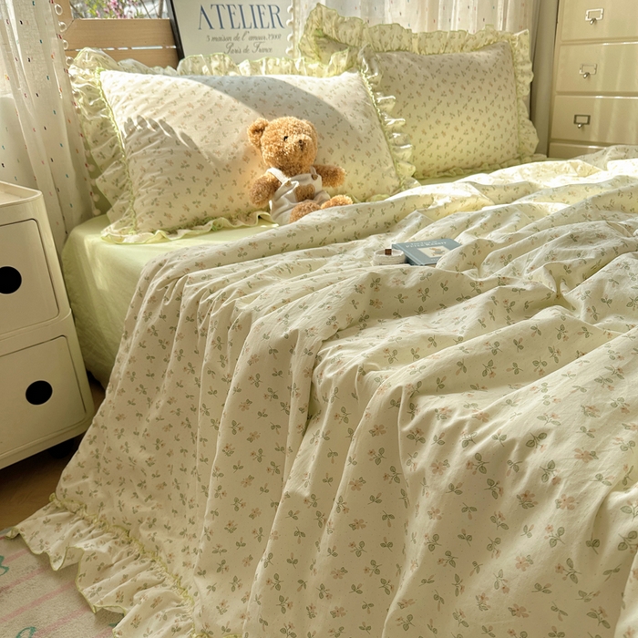 91家纺网 家纺一手货源 找家纺 轻奢坊 2025新款水洗棉密拷花边夏被夏凉被空调被四件套 清然