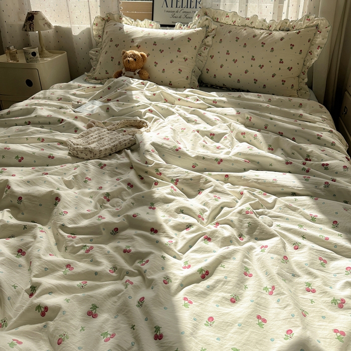 91家纺网 家纺一手货源 找家纺 轻奢坊 2025新款水洗棉密拷花边夏被夏凉被空调被四件套 小樱桃