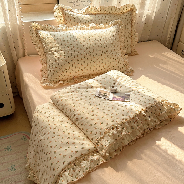 91家纺网 家纺一手货源 找家纺 轻奢坊 2025新款水洗棉密拷花边夏被夏凉被空调被四件套 艺朵