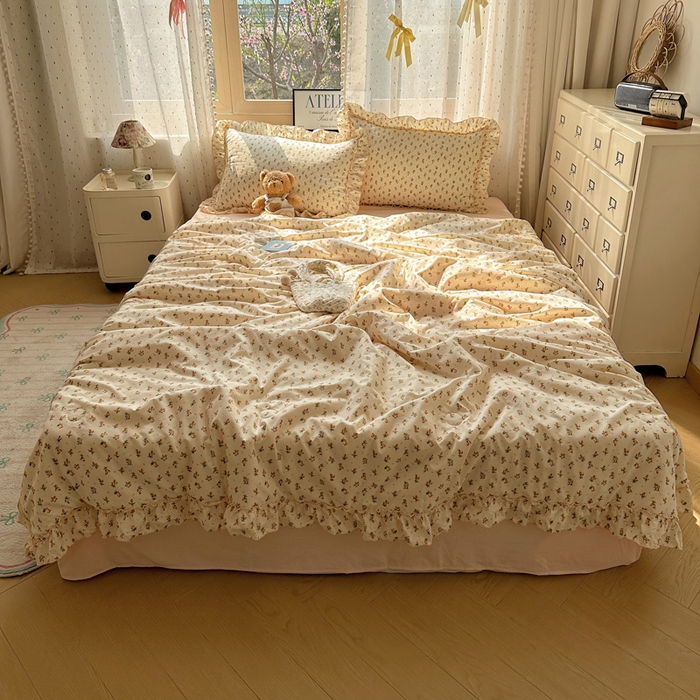 91家纺网 家纺一手货源 找家纺 轻奢坊 2025新款水洗棉密拷花边夏被夏凉被空调被四件套 艺朵