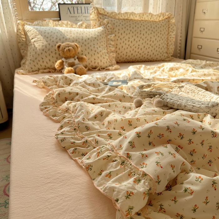 91家纺网 家纺一手货源 找家纺 轻奢坊 2025新款水洗棉密拷花边夏被夏凉被空调被四件套 艺朵