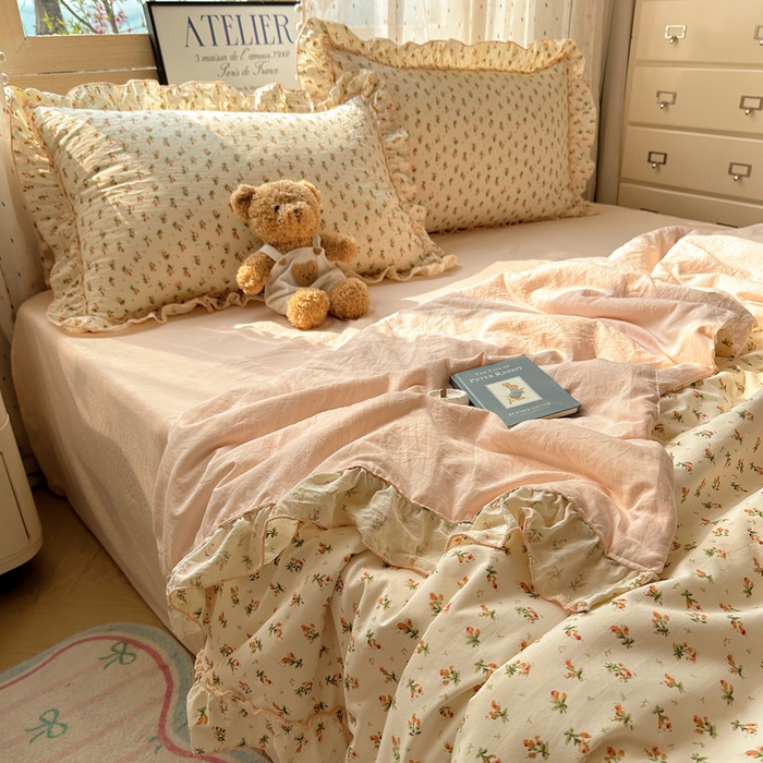 91家纺网 家纺一手货源 找家纺 轻奢坊 2025新款水洗棉密拷花边夏被夏凉被空调被四件套 艺朵