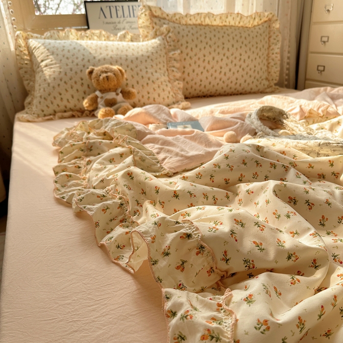 91家纺网 家纺一手货源 找家纺 轻奢坊 2025新款水洗棉密拷花边夏被夏凉被空调被四件套 艺朵