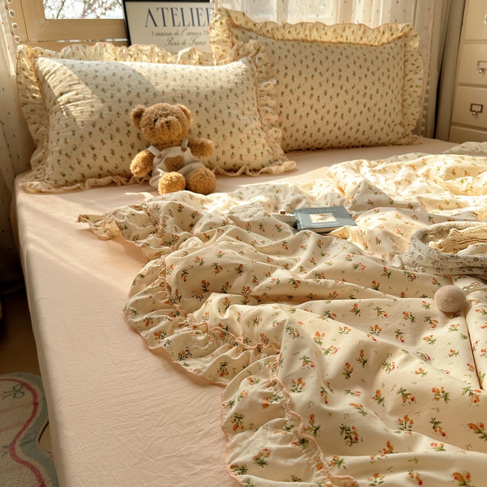 91家纺网 家纺一手货源 找家纺 轻奢坊 2025新款水洗棉密拷花边夏被夏凉被空调被四件套 艺朵