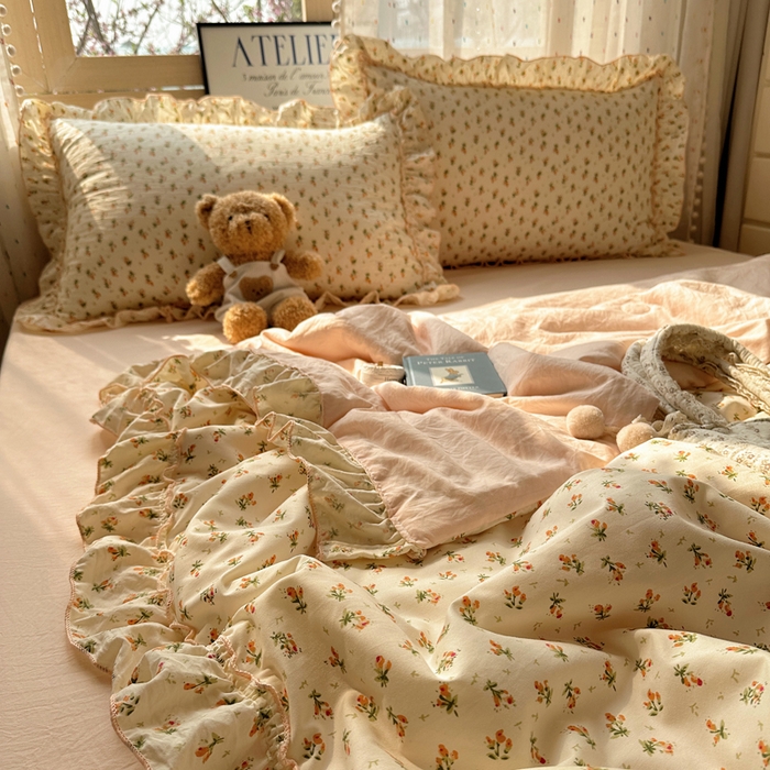 91家纺网 家纺一手货源 找家纺 轻奢坊 2025新款水洗棉密拷花边夏被夏凉被空调被四件套 艺朵