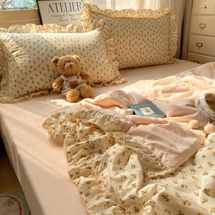 91家纺网 家纺一手货源 找家纺 轻奢坊 2025新款水洗棉密拷花边夏被夏凉被空调被四件套 艺朵