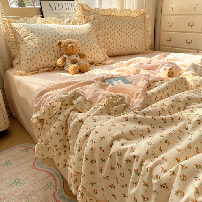 91家纺网 家纺一手货源 找家纺 轻奢坊 2025新款水洗棉密拷花边夏被夏凉被空调被四件套 艺朵