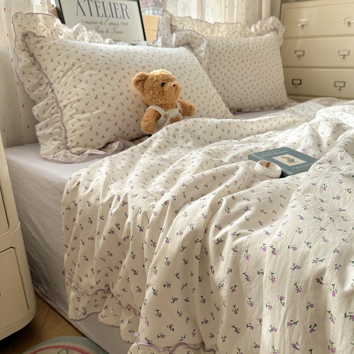 91家纺网 家纺一手货源 找家纺 轻奢坊 2025新款水洗棉密拷花边夏被夏凉被空调被四件套 紫米