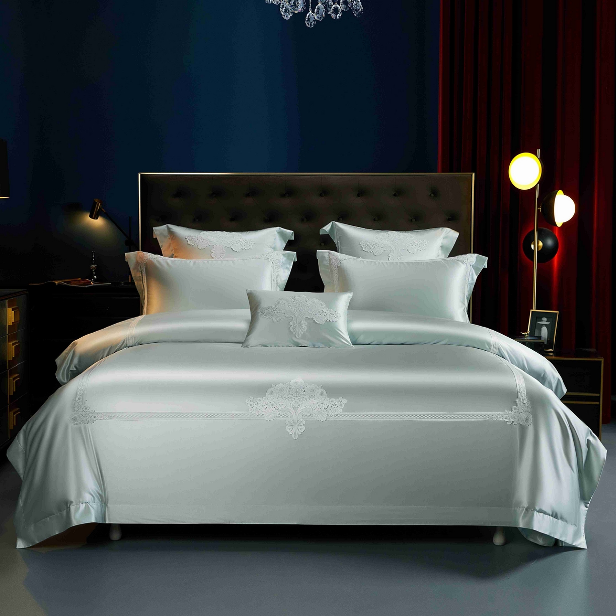 91家纺网 家纺一手货源 找家纺 缔缦 2025新款高端居家轻奢系列AB版真丝棉长绒棉芬尼细语 雅绿四件套