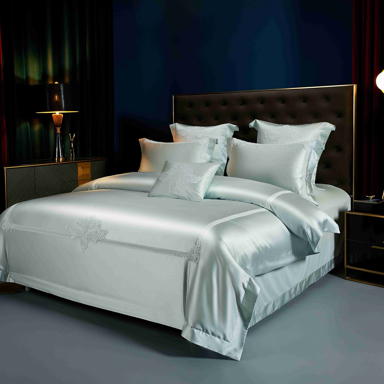 91家纺网 家纺一手货源 找家纺 缔缦 2025新款高端居家轻奢系列AB版真丝棉长绒棉芬尼细语 雅绿四件套