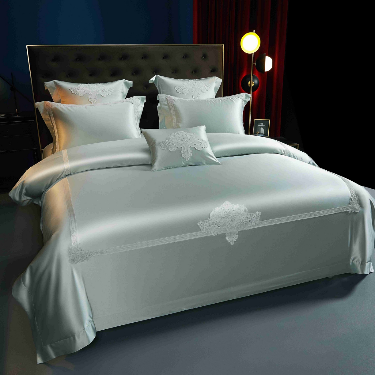 91家纺网 家纺一手货源 找家纺 缔缦 2025新款高端居家轻奢系列AB版真丝棉长绒棉芬尼细语 雅绿四件套